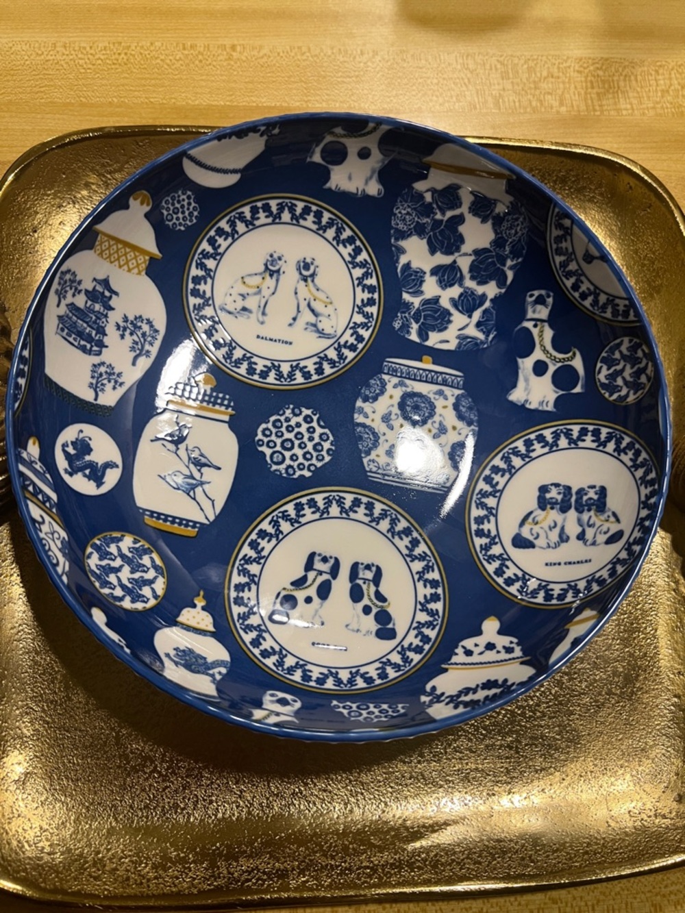 #17385**Blue & White Decorative Dog Motif Ceramic Bowl - Home Art - Picture 3 of 11